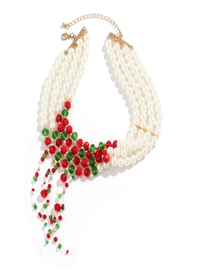 MIFYNN Christmas Pearl Necklace for Women Adjustable Vintage Pearl Choker Necklace Christmas Pearl Tassel Necklace Red Green Beaded Necklace Multi Layer Pearl Necklace Xmas Holiday Jewelry Gift (White 4) - Image 4