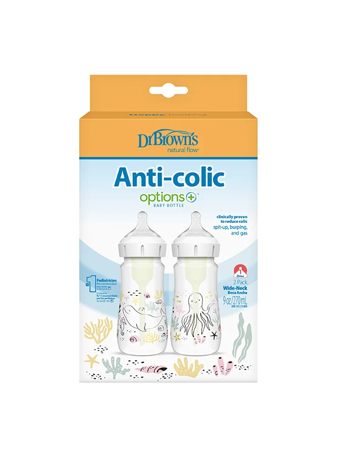 دكتور براونز 9 oz/270 mL PP W-N Anti-Colic Options+ Baby Bottle, Ocean, 2-Pack