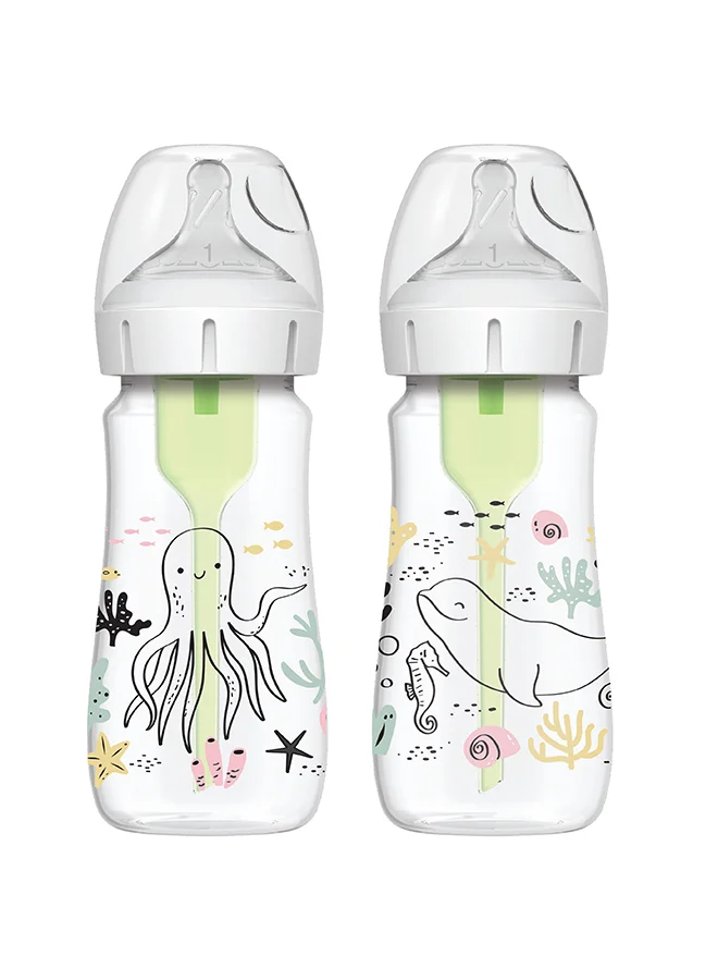 دكتور براونز 9 oz/270 mL PP W-N Anti-Colic Options+ Baby Bottle, Ocean, 2-Pack