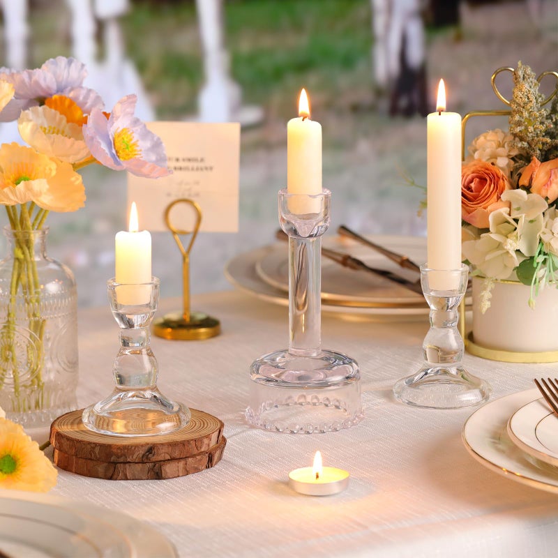 Lanttu Circle Candlestick Holders Bulk, 6 Pcs Clear Combination Candle Holders Set, Crystal Candle Holders for Wedding, Table Centerpiece, Home Decoration - Image 5