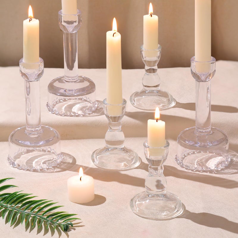 Lanttu Circle Candlestick Holders Bulk, 6 Pcs Clear Combination Candle Holders Set, Crystal Candle Holders for Wedding, Table Centerpiece, Home Decoration - Image 1