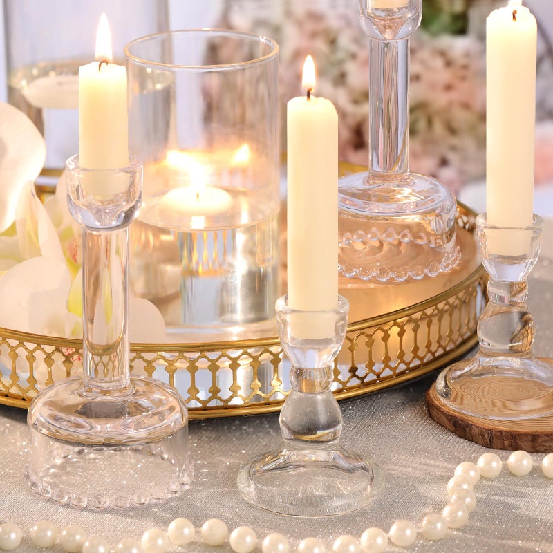 Lanttu Circle Candlestick Holders Bulk, 6 Pcs Clear Combination Candle Holders Set, Crystal Candle Holders for Wedding, Table Centerpiece, Home Decoration - Image 2