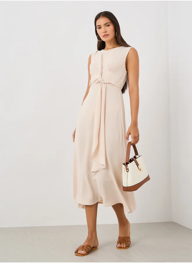 ستايلي Styli Tie Front Detail Sleeveless A-Line Midi Dress