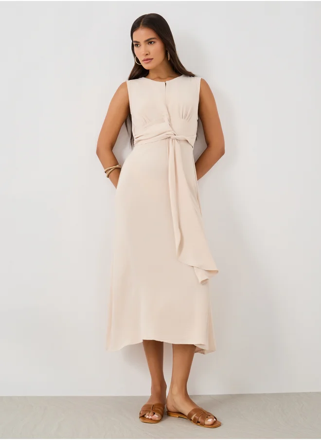 ستايلي Styli Tie Front Detail Sleeveless A-Line Midi Dress