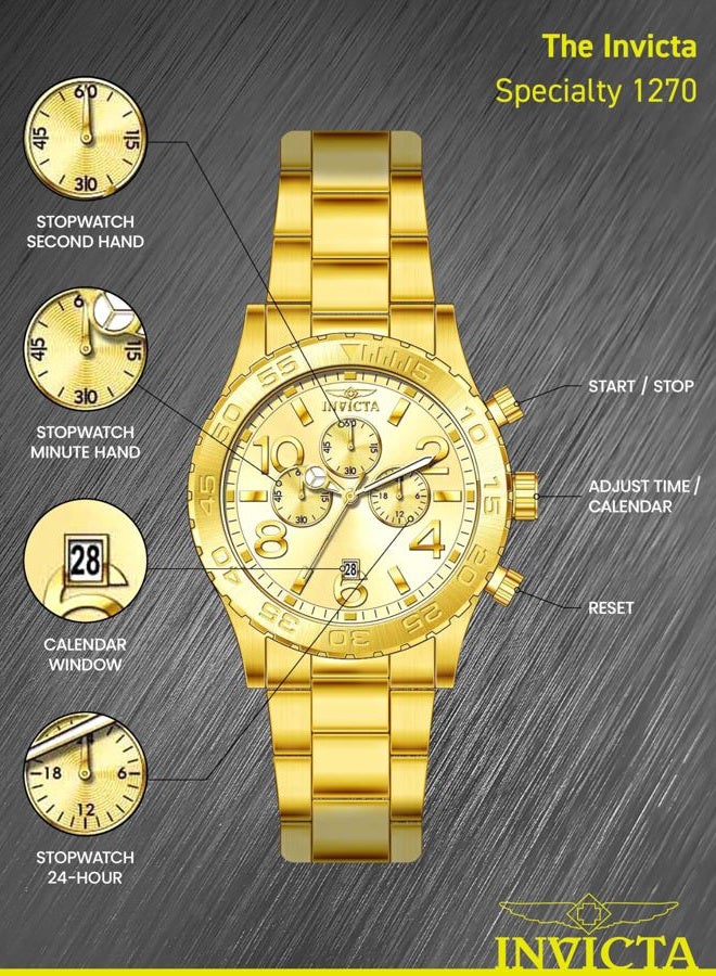 Invicta Men's 1270 Specialty Chronograph Gold Dial 18k Gold Ion-Plated Stainless Steel Watch - Image 4