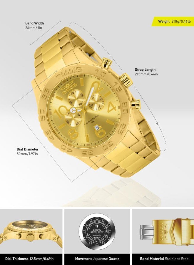 Invicta Men's 1270 Specialty Chronograph Gold Dial 18k Gold Ion-Plated Stainless Steel Watch - Image 3
