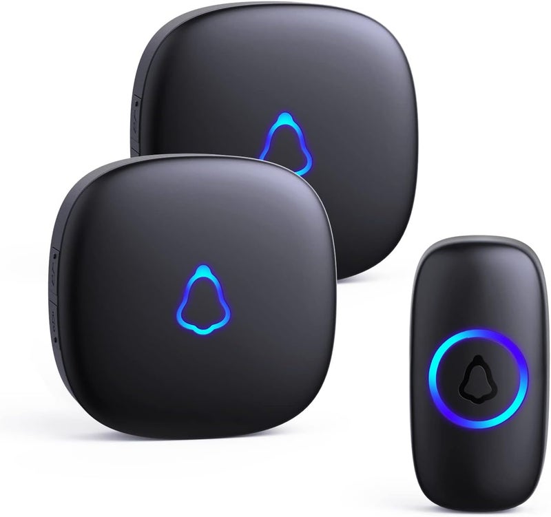 SECRUI Doorbell, Wireless Doorbell with 2 Receivers Easy installation, Adjustable Volume, 58 Chimes, Colorful LED, 1000Ft Range, M520+F55, Black - Image 1