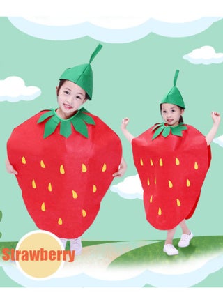 Unisex Halloween Strawberry Costume Dress Set Fruits Costume Suit with Hat for Halloween Cosplay Dress up Party Performance Costumes - view 2