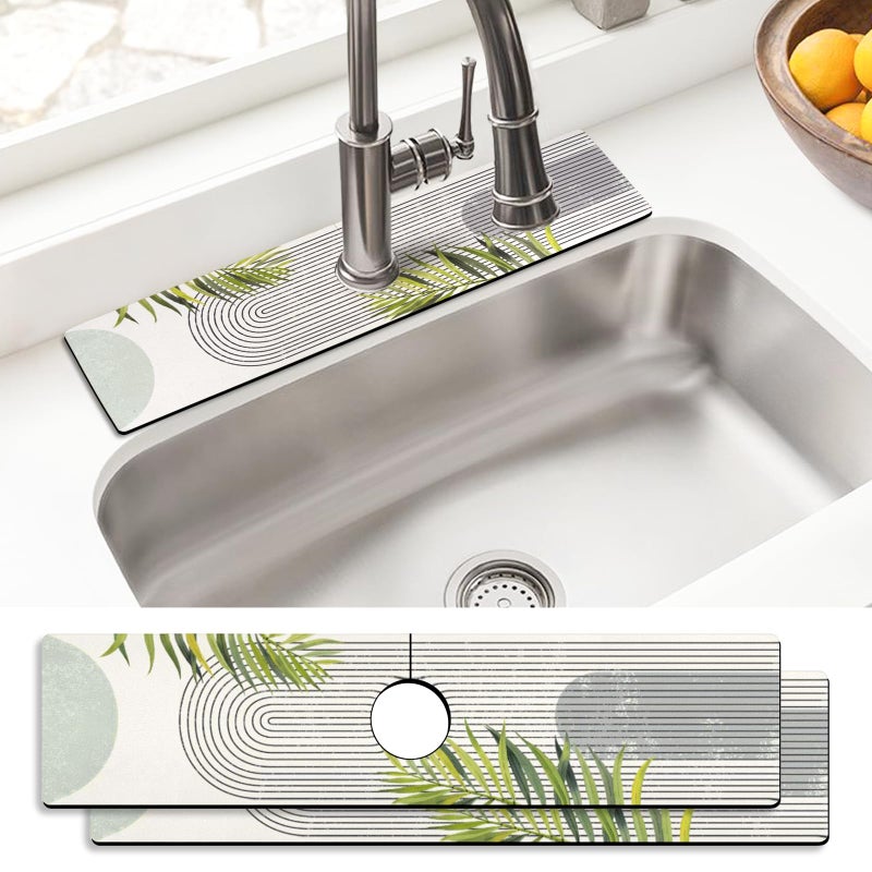 aquoechd Sink Faucet Absorbing Mat, 2 Pack Drying Mat Around Faucet Sink Splash Guard Behind Faucet Sinkmat For Kitchen Bathroom Island Rv 24 * 5.5 Inch (60 * 14 cm) - Image 1