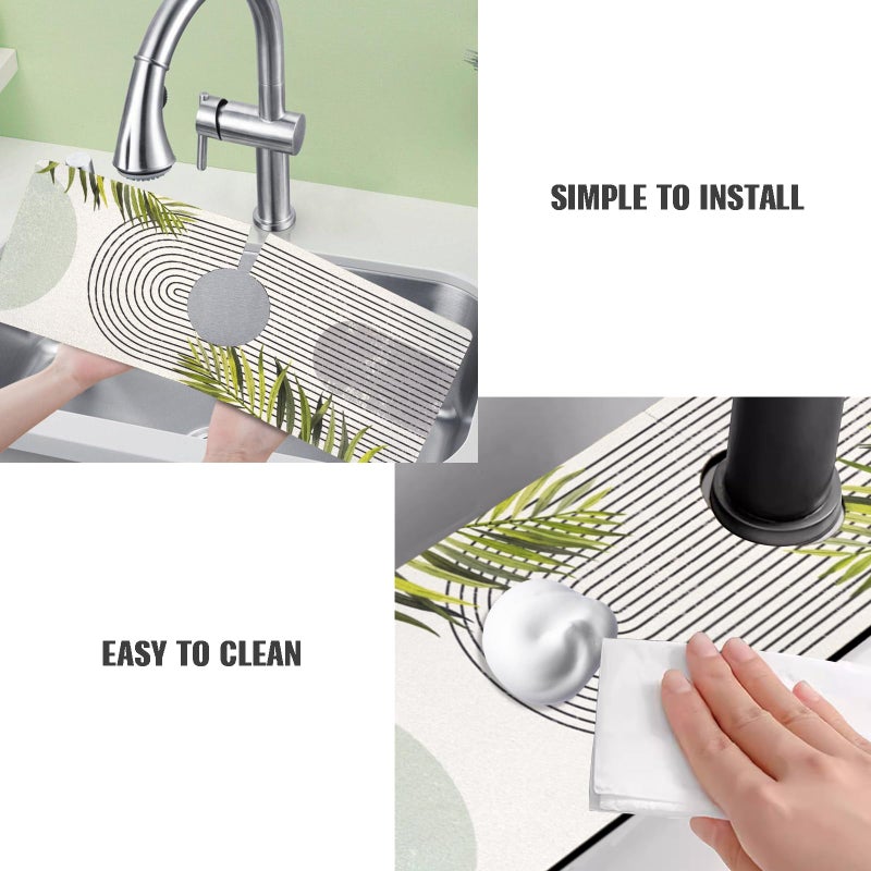 aquoechd Sink Faucet Absorbing Mat, 2 Pack Drying Mat Around Faucet Sink Splash Guard Behind Faucet Sinkmat For Kitchen Bathroom Island Rv 24 * 5.5 Inch (60 * 14 cm) - Image 4