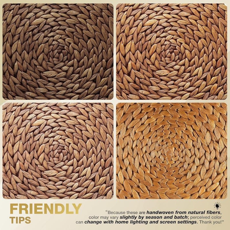BLUEWEST Woven Round Placemats (Set of 10) Rattan Water Hyacinth, 13'' Brown Braided Heat Resistant/Anti-slip/Durable for Dinner Plate, Kitchen Dining Table - Image 2