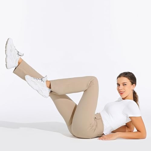 Willit بنطلون يوجا نسائي من ويليت بطول 31" بأرجل مستقيمة للعمل مع 4 جيوب وحلقات حزام باللون الكاكي مقاس م - Image 3