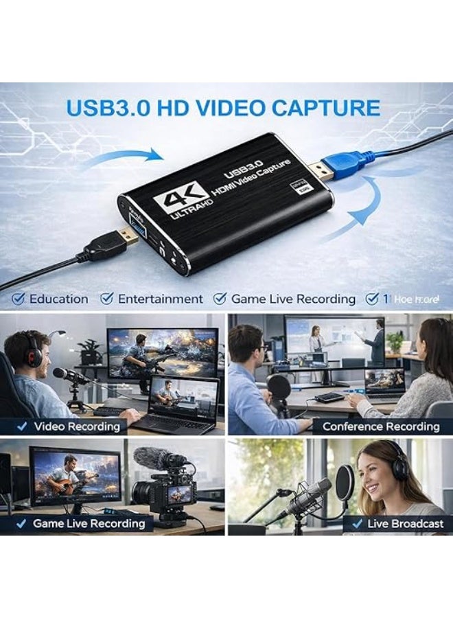 كارت التقاط فيديو HDMI USB 3.0 | جهاز تسجيل 1080P 60FPS للبث المباشر والألعاب والتسجيل متوافق مع أجهزة الألعاب - Image 3