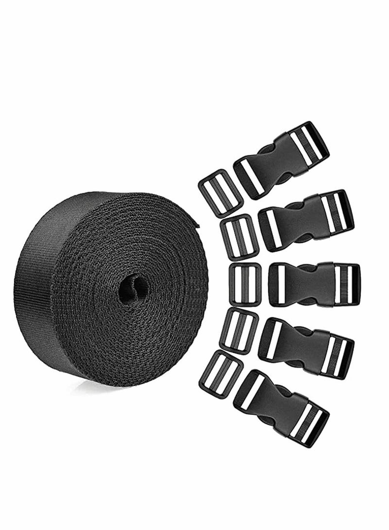 Y&D 1 Roll 5M Nylon Webbing Strap and 6 Pcs Tri-Glide Adjustment Clips Flat Side Release Buckles for Backpack Strapping Luggage Repairing Pet Collar, - Image 1