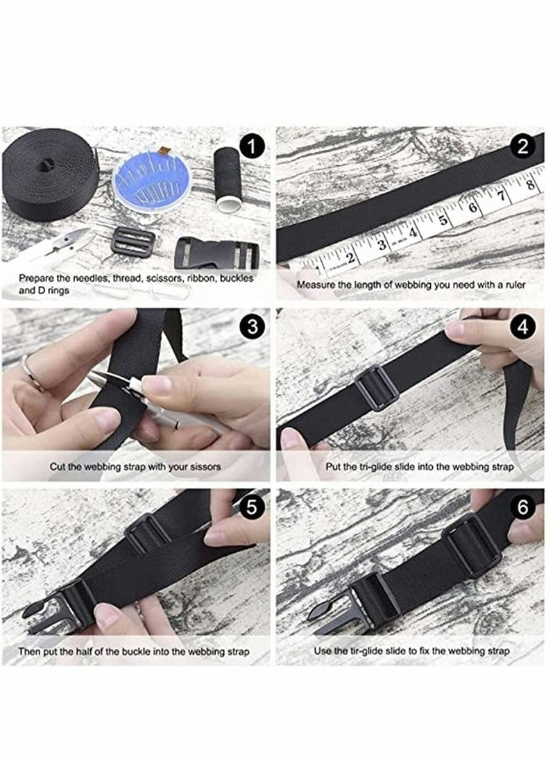 Y&D 1 Roll 5M Nylon Webbing Strap and 6 Pcs Tri-Glide Adjustment Clips Flat Side Release Buckles for Backpack Strapping Luggage Repairing Pet Collar, - Image 2