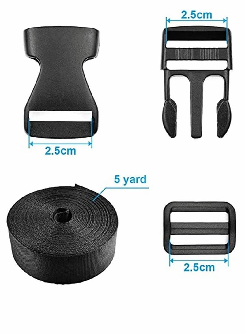 Y&D 1 Roll 5M Nylon Webbing Strap and 6 Pcs Tri-Glide Adjustment Clips Flat Side Release Buckles for Backpack Strapping Luggage Repairing Pet Collar, - Image 5