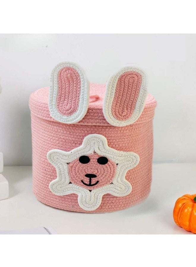 Rosslyn Kids Lid Basket with Beautiful Characters - Rope Storage Basket for Baby Diaper, Stuffed Animal Storage Bin Rope Basket for Kids Toy - Baby Laundry Baskets with lid - Pink Sun - Image 2