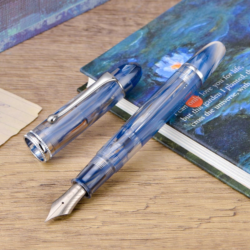 Asvine V800 Fountain Pen -Vacuum Filling System with Large Ink Capacity - Number 8 Stub Nib 1.1mm Calligraphy Art Drawing with Wrench Gift Set - Blue Brown - Image 5