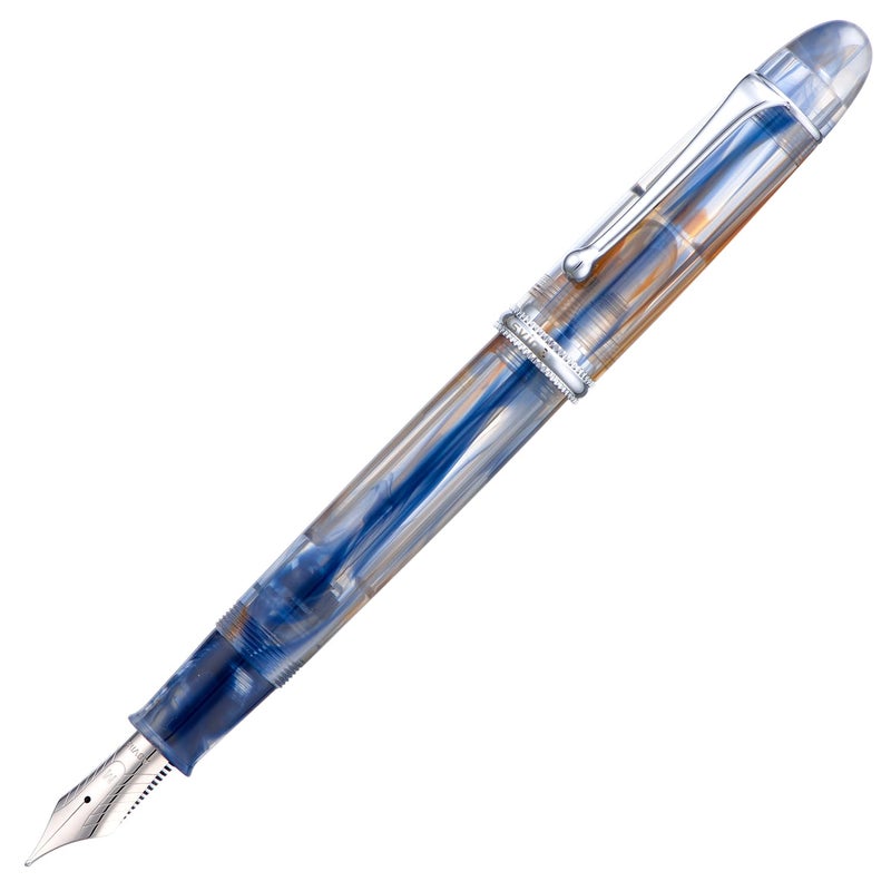 Asvine V800 Fountain Pen -Vacuum Filling System with Large Ink Capacity - Number 8 Stub Nib 1.1mm Calligraphy Art Drawing with Wrench Gift Set - Blue Brown - Image 2