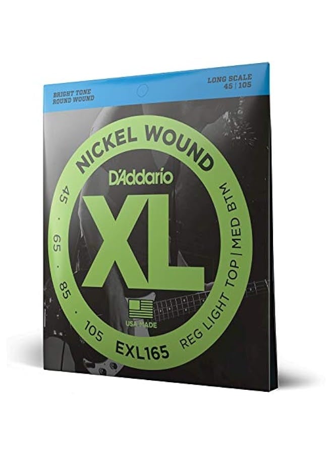 D'Addario Bass Guitar Strings - XL Nickel Bass Strings - EXL165 - Perfect Intonation, Consistent Feel, Durability - For 4 String Bass Guitars - 45-105 Regular Light Top/Medium Bottom, Long Scale - Image 1