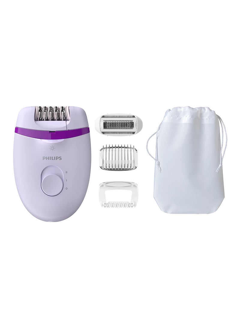 Philips BRE275 Corded Epilator With Cleaning Brush, Shaver, Shaver Comb, Massage Cap And Pouch White/Purple/Silver - Image 1