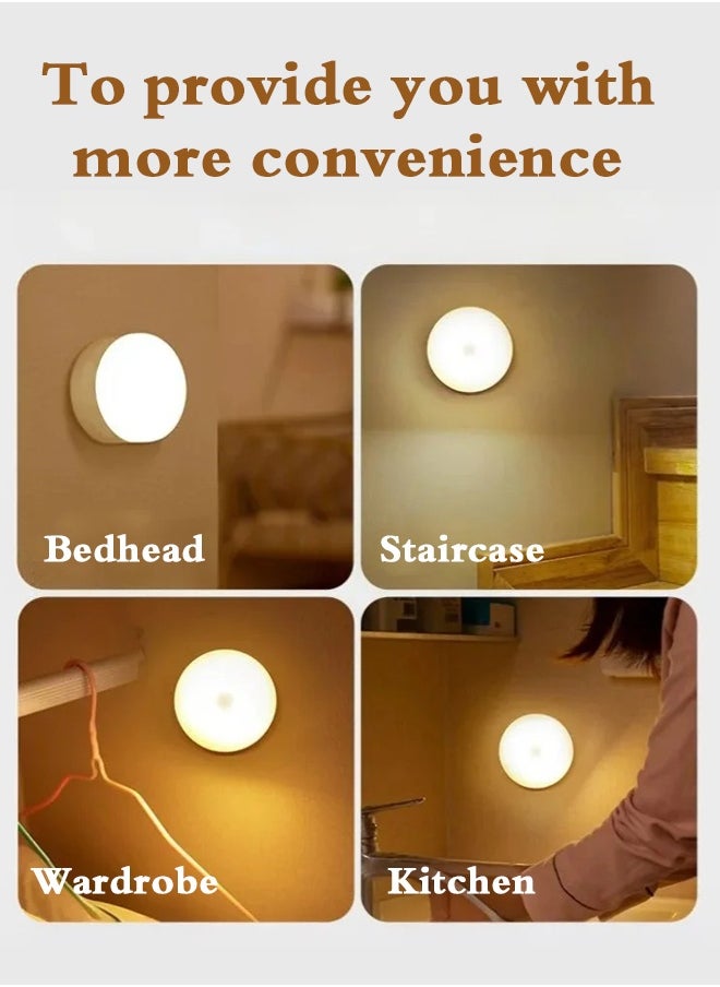 TSYO TSYO 2 Pcs Motion Sensor Light 8 LEDs Rechargeable Night Light Intelligent Human Body Sensor Night Light with USB Cable Magnetic Patch Cordless Safe Wall Light for Kitchen Bookshelves Drawers Yellow White  - Image 4