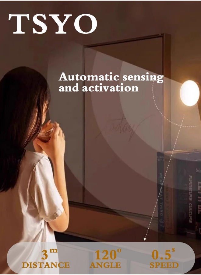 TSYO TSYO 2 Pcs Motion Sensor Light 8 LEDs Rechargeable Night Light Intelligent Human Body Sensor Night Light with USB Cable Magnetic Patch Cordless Safe Wall Light for Kitchen Bookshelves Drawers Yellow White  - Image 2