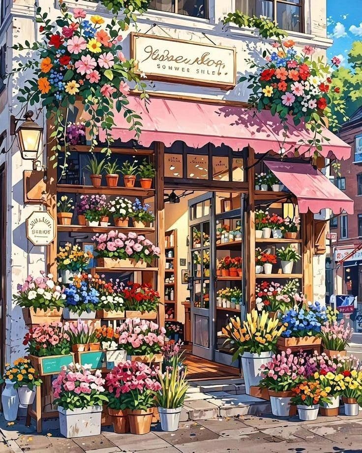 GEEHEIY Paint by Numbers Kit for Adults Street Paint by Numbers for Adults Beginner Flower Shop Adult Paint by Number Kits on Canvas Perfect for Home Decor Gift 16x20 Inch - Image 1