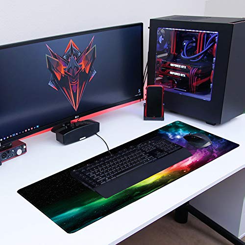 Benvo Extended Mouse Pad Large Gaming Mouse Pad- 35.4x15.7x0.12 inch Computer Keyboard Mouse Mat Non-Slip Mousepad Rubber Base and Stitched Edges for Game Players, Office, Study, Aurora Light Pattern - Image 3