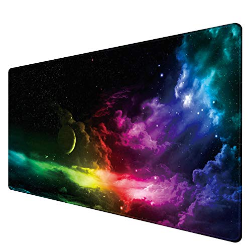 Benvo Extended Mouse Pad Large Gaming Mouse Pad- 35.4x15.7x0.12 inch Computer Keyboard Mouse Mat Non-Slip Mousepad Rubber Base and Stitched Edges for Game Players, Office, Study, Aurora Light Pattern - Image 1