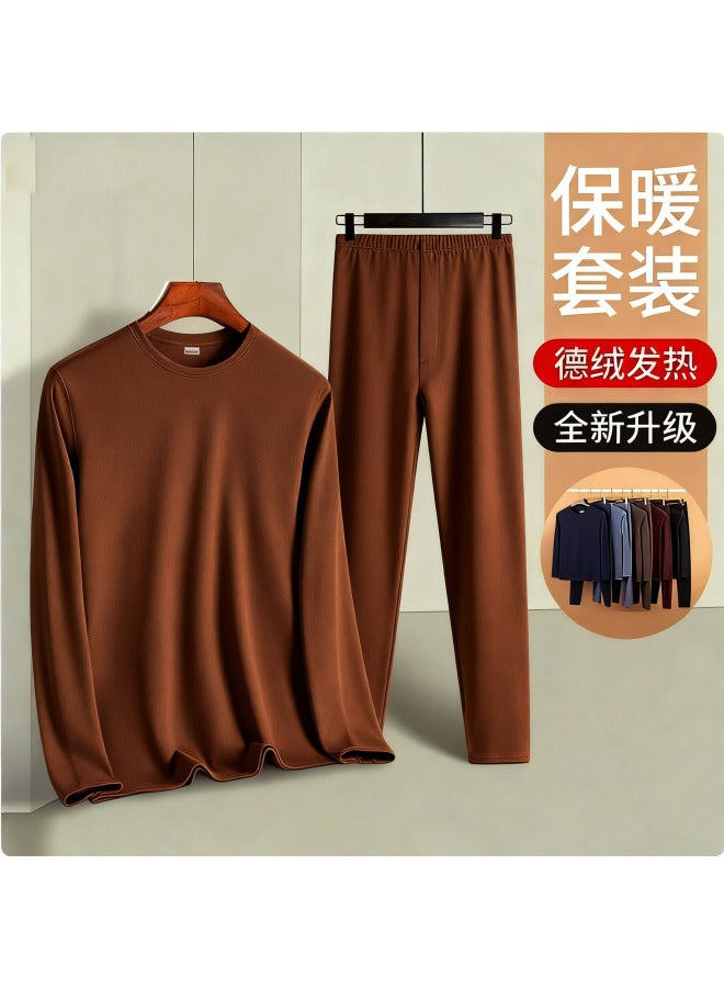 De Rong Long-sleeved Thermal Underwear Set For Men, Long-sleeved T-shirt Base Layer, Wear-resistant, Heat-generating, High-elastic Thermal Underwear