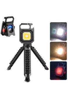 COB Small LED Flashlight tripod, Rechargeable Mini Flashlight, 4 Light Modes Portable Pocket Light with Folding Bracket Bottle Opener, Tripod and Magnet Base for Fishing Walking Camping Outdoor Indoo