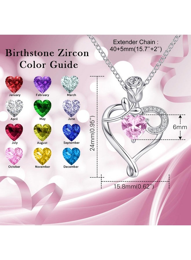 NINAMAID Birthstone Necklaces For Women 925 Sterling Silver Heart Necklace Chains With Rose Flower Birthday Gifts For Women Mom Sister - Image 2
