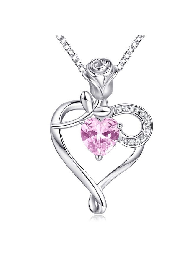 NINAMAID Birthstone Necklaces For Women 925 Sterling Silver Heart Necklace Chains With Rose Flower Birthday Gifts For Women Mom Sister - Image 1