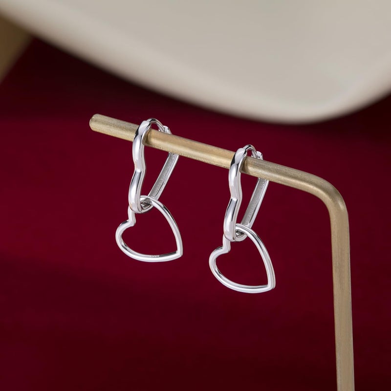 SLUYNZ 925 Sterling Silver Heart Hoop Earrings for Women Teens Girls Sweet Love Hoop Earrings Double Heart Earrings (A-Silver) - Image 5