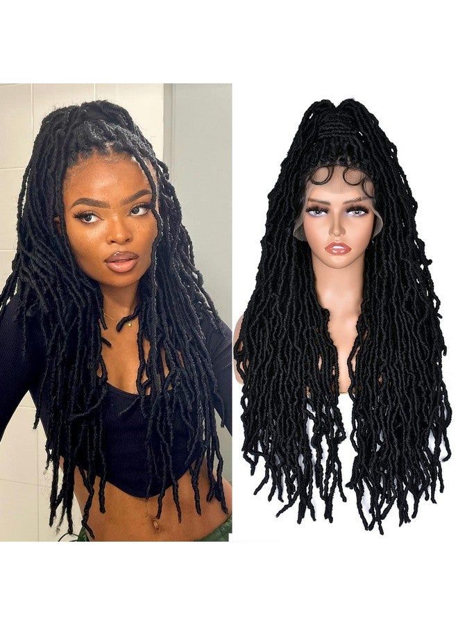 ANNISOUL Nnisoul Black Full Lace Faux Locs Braided Wig Curly Hair Handbraided Synthetic Crochet Braids With Baby Hair 32Inch Full Double Lace Synthetic Curly Crochet Locs Twist Wigs For Black Women - Image 1