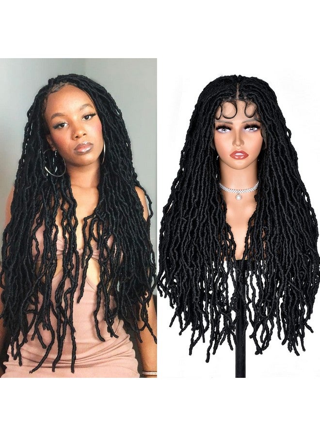 ANNISOUL Nnisoul Black Full Lace Faux Locs Braided Wig Curly Hair Handbraided Synthetic Crochet Braids With Baby Hair 32Inch Full Double Lace Synthetic Curly Crochet Locs Twist Wigs For Black Women - Image 4