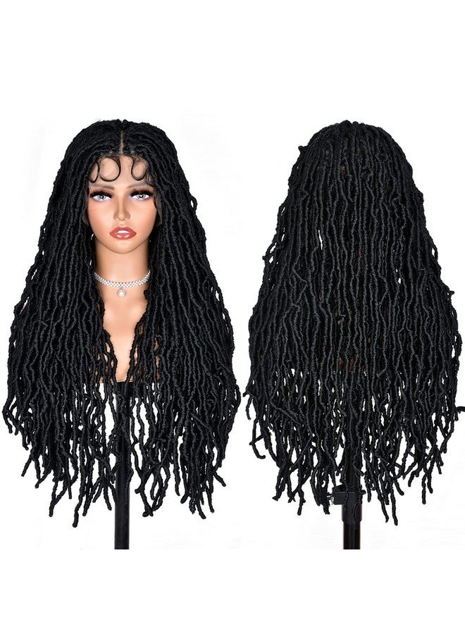 ANNISOUL Nnisoul Black Full Lace Faux Locs Braided Wig Curly Hair Handbraided Synthetic Crochet Braids With Baby Hair 32Inch Full Double Lace Synthetic Curly Crochet Locs Twist Wigs For Black Women - Image 3
