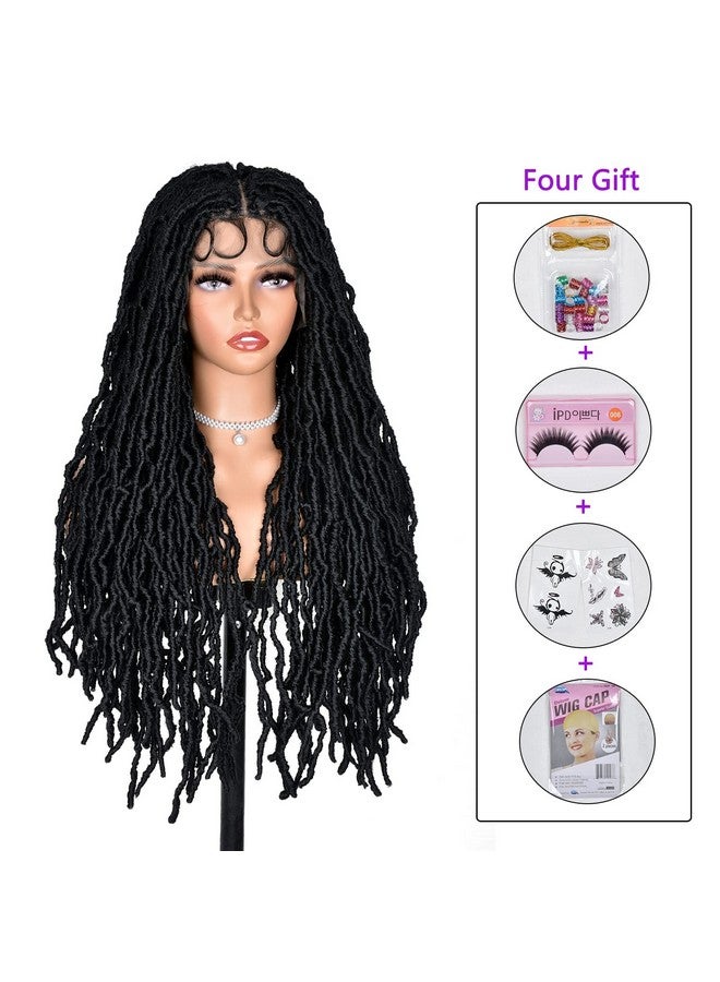 ANNISOUL Nnisoul Black Full Lace Faux Locs Braided Wig Curly Hair Handbraided Synthetic Crochet Braids With Baby Hair 32Inch Full Double Lace Synthetic Curly Crochet Locs Twist Wigs For Black Women - Image 5