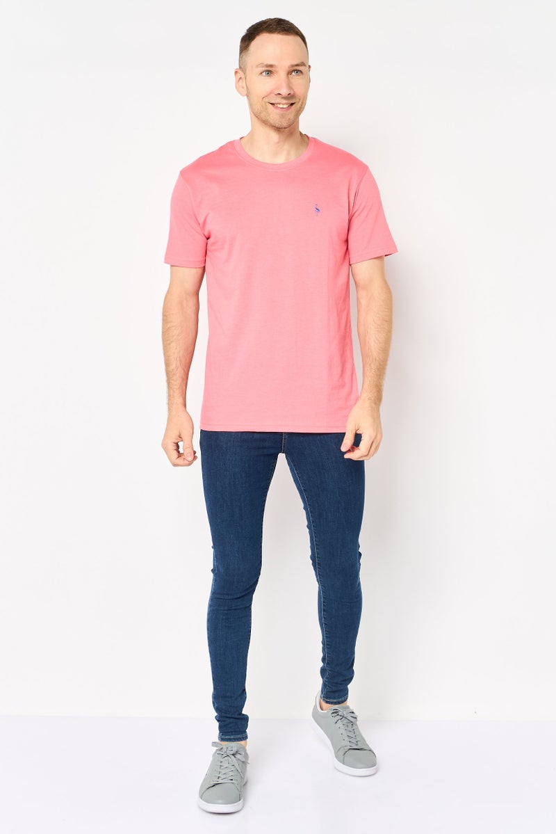 Tailorbyrd Men Crew Neck Short Sleeve Embroidered Logo T-Shirt, Coral Reef Pink - Image 2