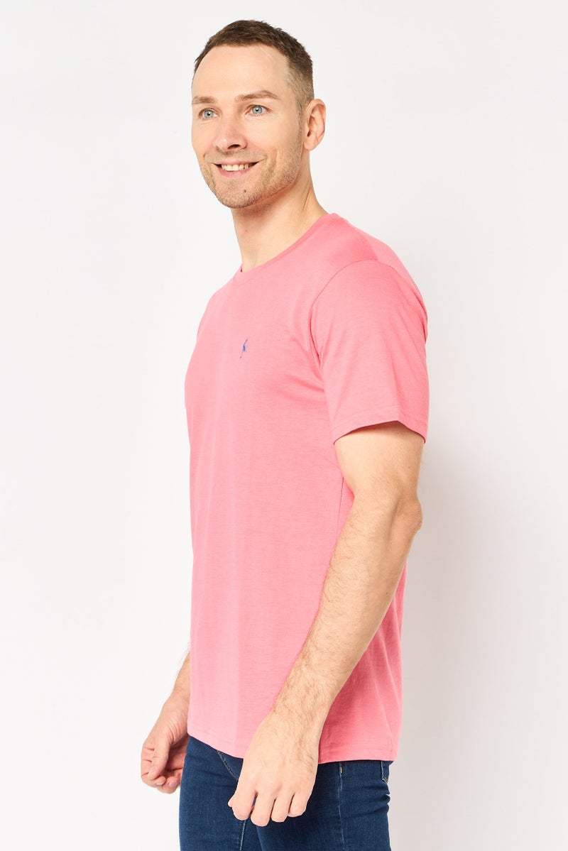 Tailorbyrd Men Crew Neck Short Sleeve Embroidered Logo T-Shirt, Coral Reef Pink - Image 3