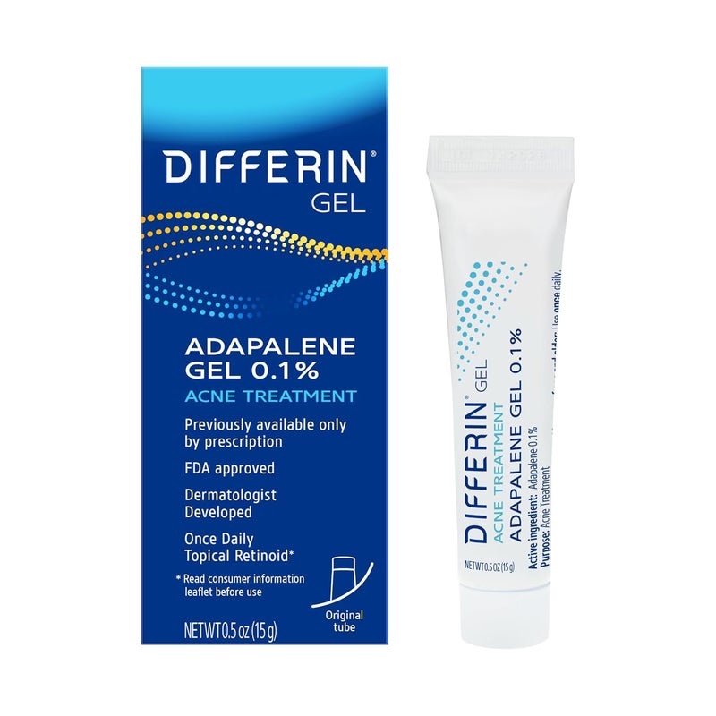 Differin Acne Treatment Gel, 30 Day Supply, Retinoid Treatment for Face with 0.1% Adapalene, Gentle Skin Care for Acne Prone Sensitive Skin, 15g Tube (Packaging May Vary) - Image 1