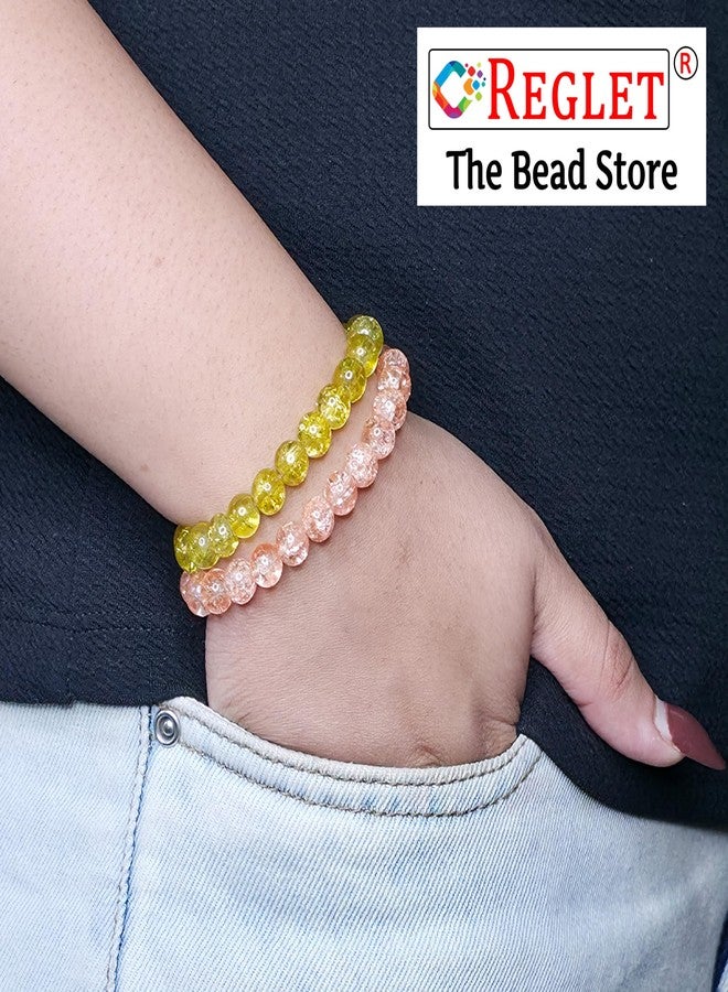 REGLET Pack of 9 - Single Tone Sparkle Glass Bead Bracelet Set - Mullticolour - Handcrafted Stretchable Bracelet for Girls Stylish, Women - Adjustable - Bead Size 8mm - Image 5