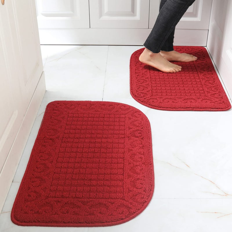 COSY HOMEER COSY HOMEER 32X20 Inch Anti Fatigue Kitchen Rug Mats are Made of 100 Polypropylene Half Round Rug Cushion Specialized in Anti Slippery and Machine Washable Burgundy 2 pcs