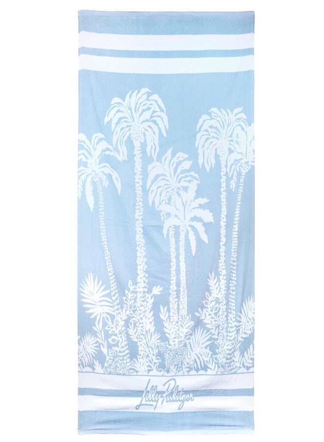 Lilly Pulitzer منشفة شاطئ/مسبح كبيرة من ليلي بولتزر، 40 × 72، منشفة قطنية كبيرة للبالغين، طباعة شجرة النخيل باللون الأزرق/الأخضر، طريق النخيل إلى المنزل - Image 1