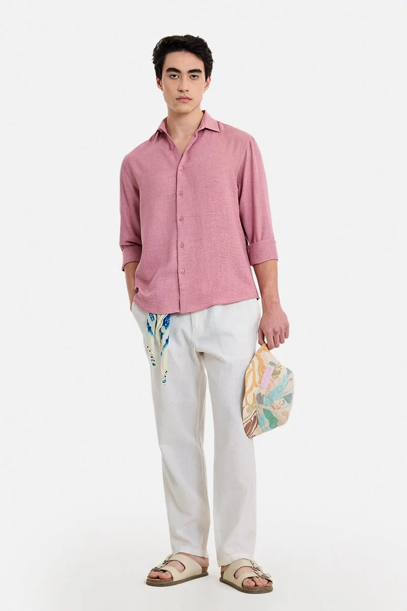 سنيتش Pink Textured Long Sleeve Slim Fit Shirt