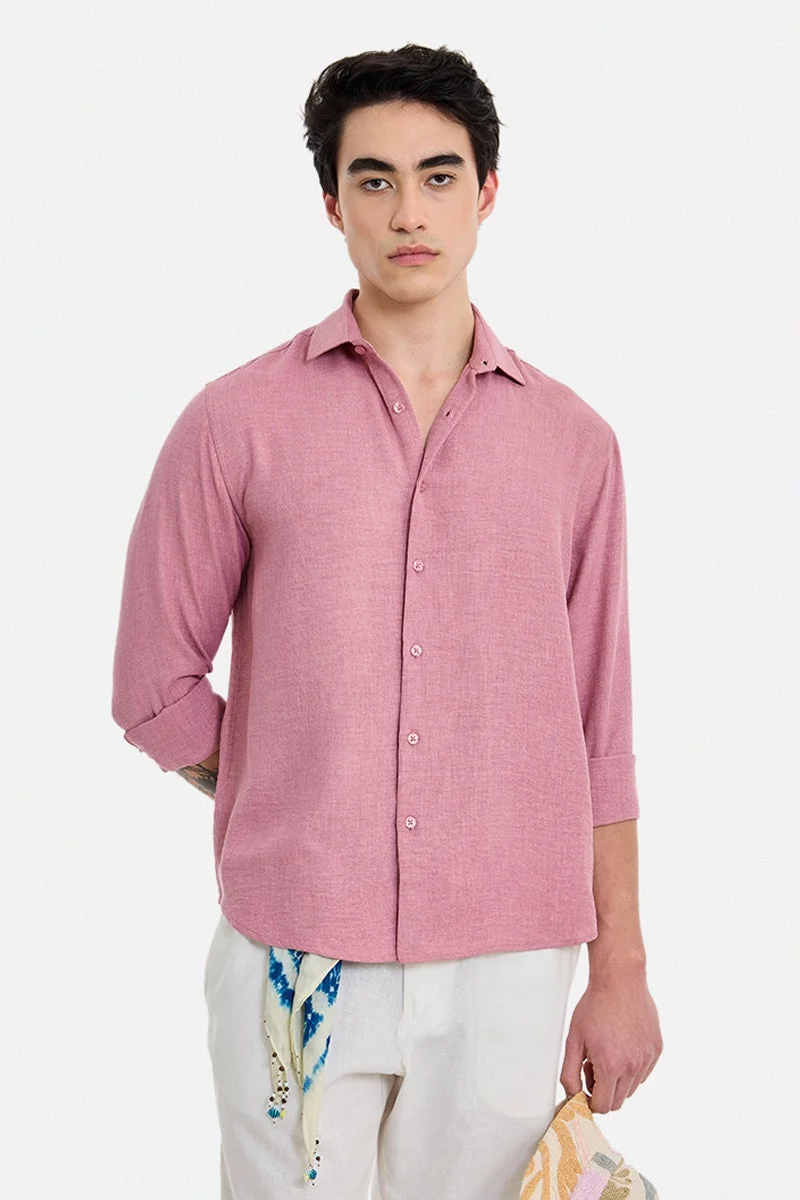 سنيتش Pink Textured Long Sleeve Slim Fit Shirt