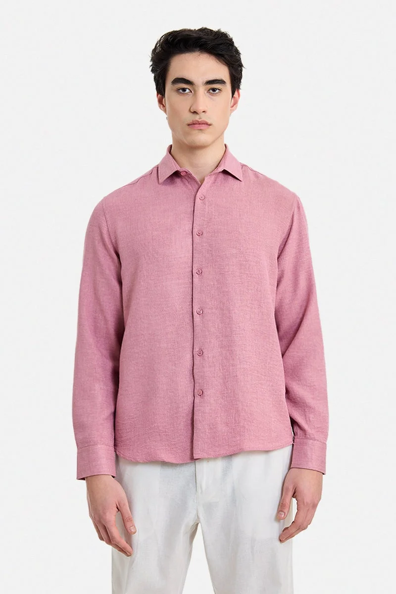 SNITCH Pink Textured Long Sleeve Slim Fit Shirt
