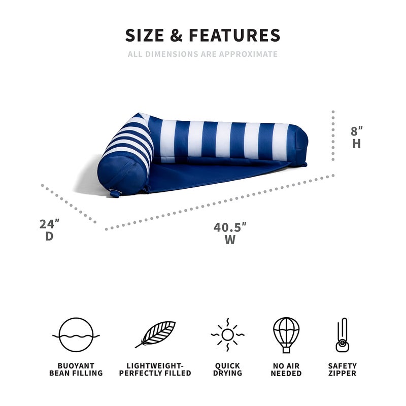 Big Joe Noodle Sling No Inflation Needed Pool Seat with Armrests, Americana Nautical Stripe Double Sided Mesh, Quick Draining Fabric, 3 feet - Image 2