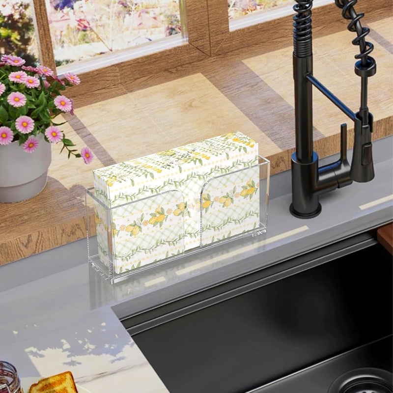 PITBVO Napkin Holder, Clear Acrylic Guest Towel Holder, Vertical Rectangular Disposable Hand Towel Holder for Kitchen, Waterproof Guest Paper Towel Lucite Tray for Bathroom Home Hotel Office Restaurant Use - Image 2